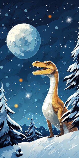 a dinosaur with a full moon in the background