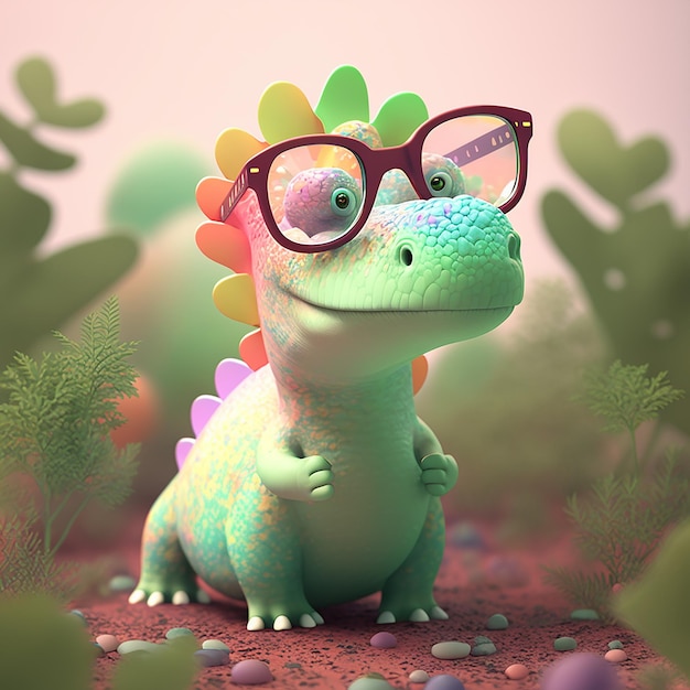 A dinosaur with glasses that says'tm'on it