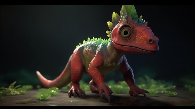 緑の頭と赤い頭を持つ恐竜 4k 高解像度