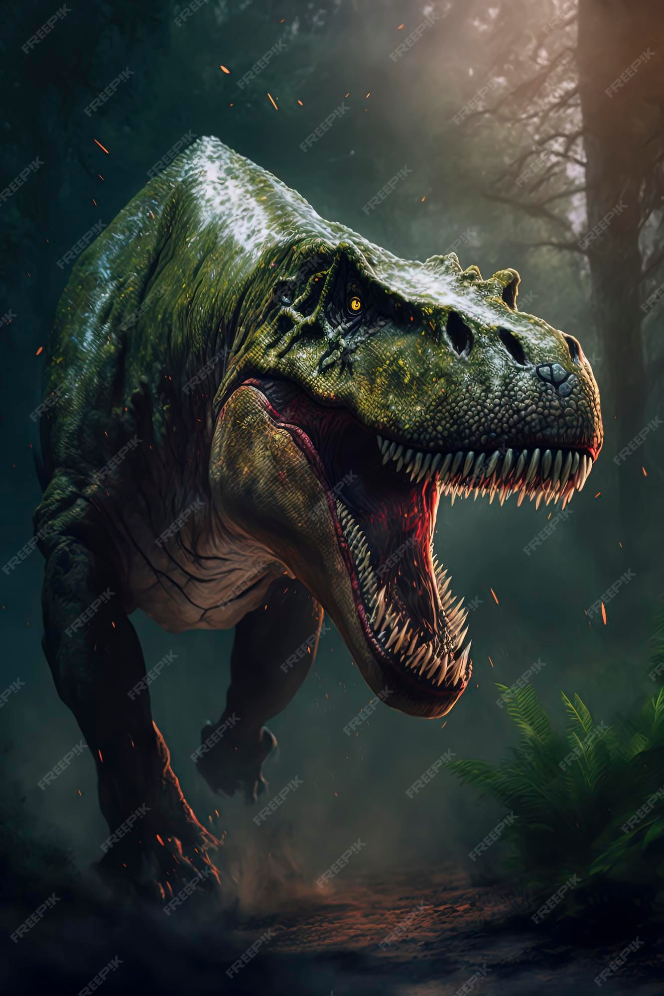 A fake t - rex with its mouth open next to a tree. Rex dino t rex. - PICRYL  - Public Domain Media Search Engine Public Domain Search