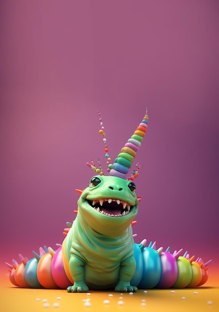 A dinosaur with a rainbow horn and a rainbow horn on its head