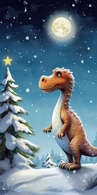 Photo a dinosaur with a star on its head is in a snowy scene