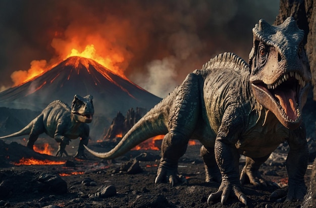 Динозавры в вулканическом ландшафте 1 1jpg
