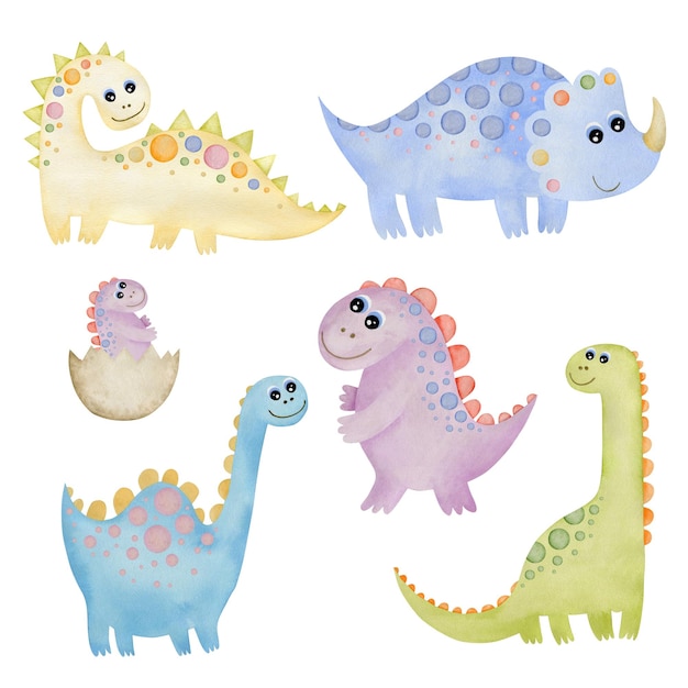 Dinosaurs watercolor illustration set