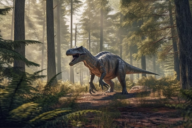 Foto dinosaurus in het bos 3d render trex