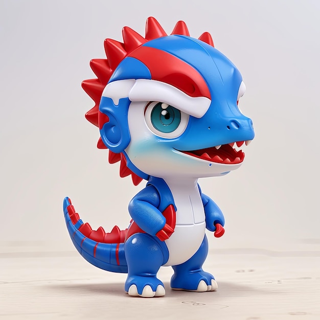 dinosaurus rode en blauwe sneakers schattig karakterfiguur chibi Anime verschillende hoeken in de stijl