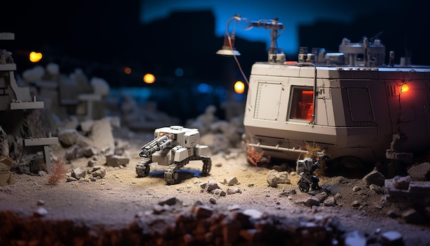 Diorama of a 2049 robotic war zone Digital warfare miniature