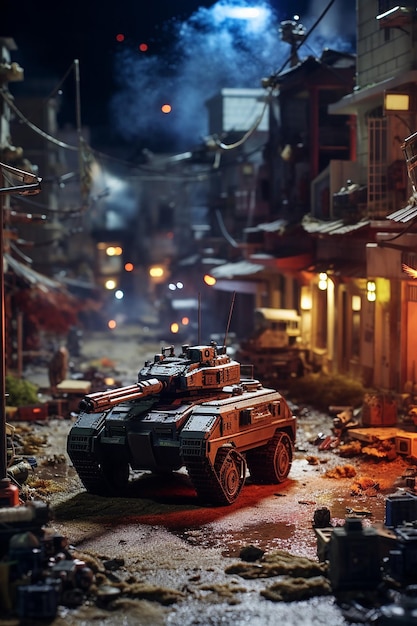 Diorama of a 2049 robotic war zone Digital warfare miniature