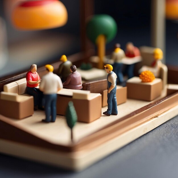 Diorama Fast Food Store Man Eating Burger French Fries Indoor Restaurant Miniature Micro Photography