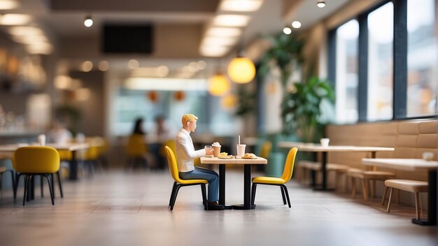 Diorama Fast Food Store Man Eating Burger French Fries Indoor Restaurant Miniature Micro Photography