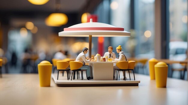 Diorama Fast Food Store Man eet Burger Franse friet Indoor Restaurant Miniatuur Micro Fotografie