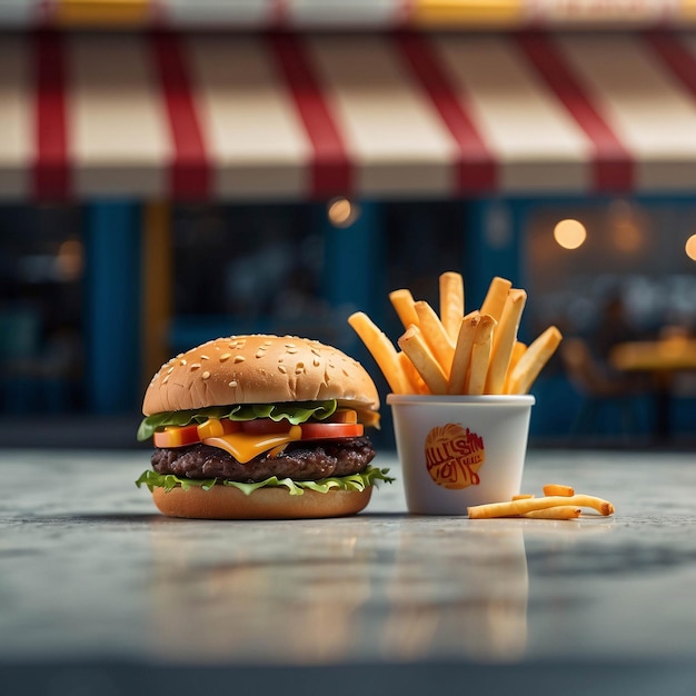 Diorama Fast Food Store Man eet Burger Franse friet Indoor Restaurant Miniatuur Micro Fotografie