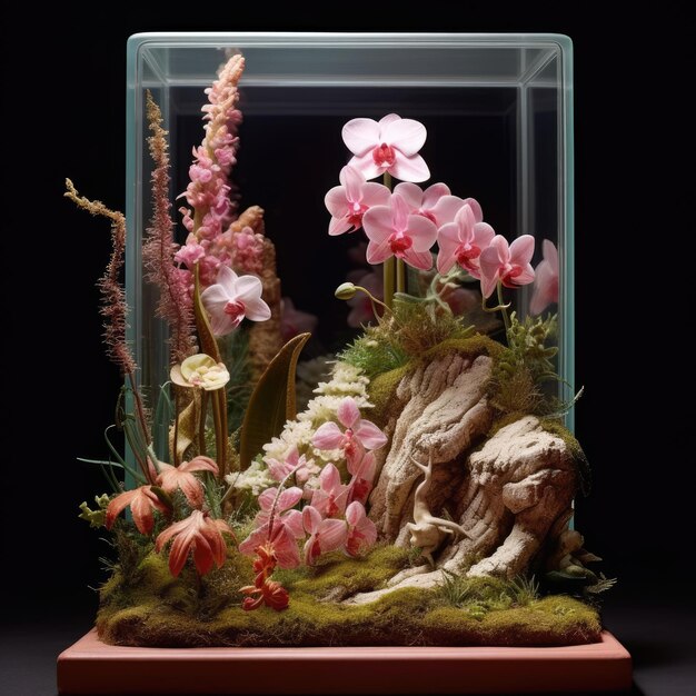 Foto diorama di fiore di orchidea ai generativa