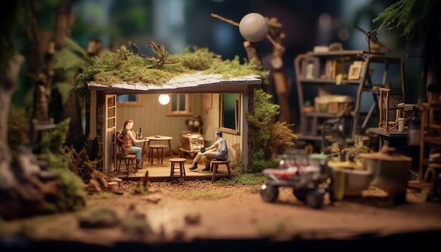 Diorama professionele fotoshoot Minimale modellen miniatuurconcept