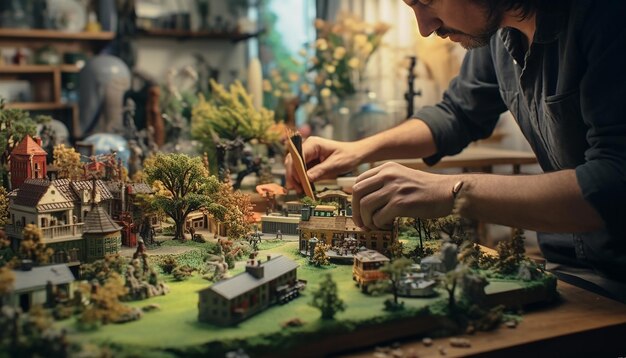 Diorama professionele fotoshoot Minimale modellen miniatuurconcept