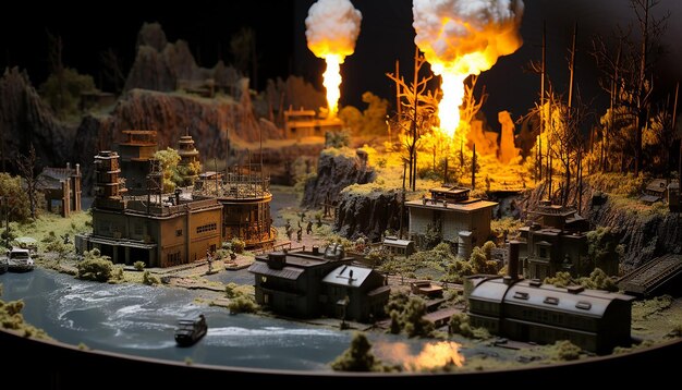 Foto diorama van een nucleaire ramp