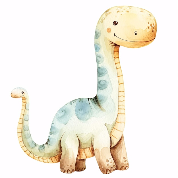 Diplodocus Dinosaur Cartoon Character Waterverf Handgemaakte stijl Illustratie Clipart