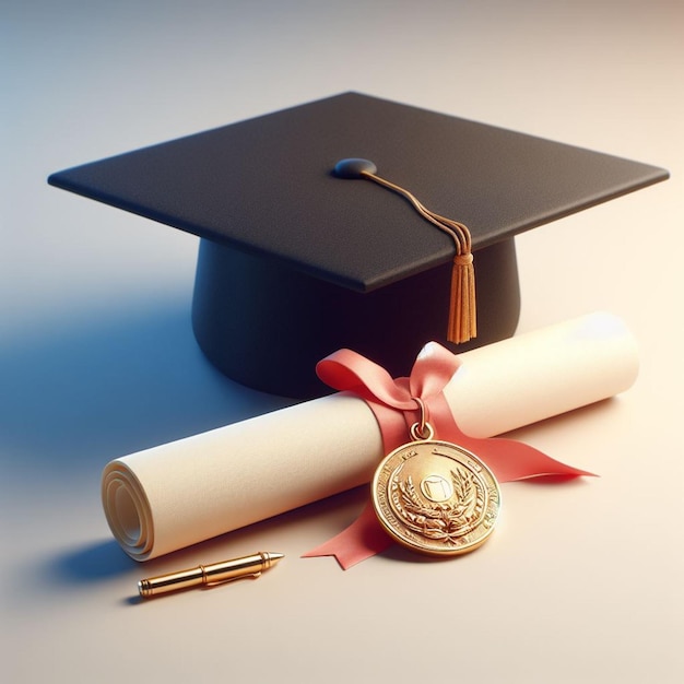 Diploma and cap realistic photo