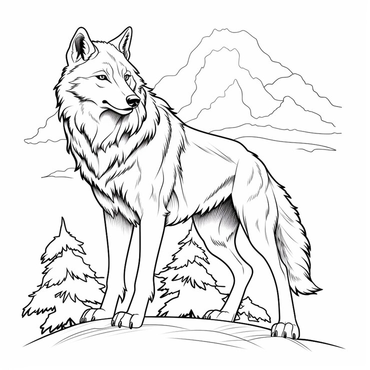 Foto dire wolf schattige tekening charme schattige kleurboek kawaii lijnkunst