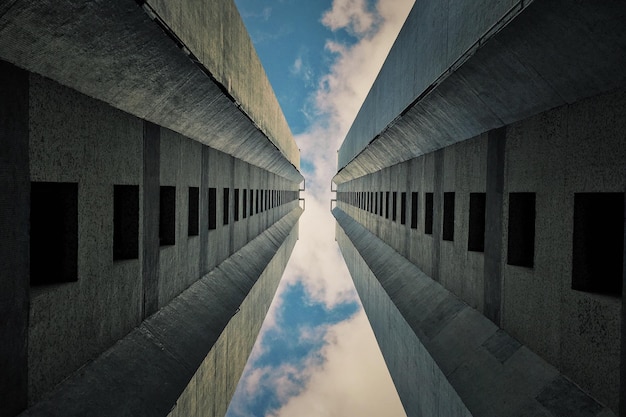 Direct beneden een opname van gebouwen tegen de lucht