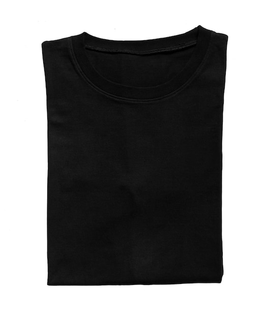 Direct boven opname van een zwart T-shirt op witte achtergrond