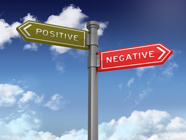 Directional Sign with POSITIVE NEGATIVE Words on Blue Sky