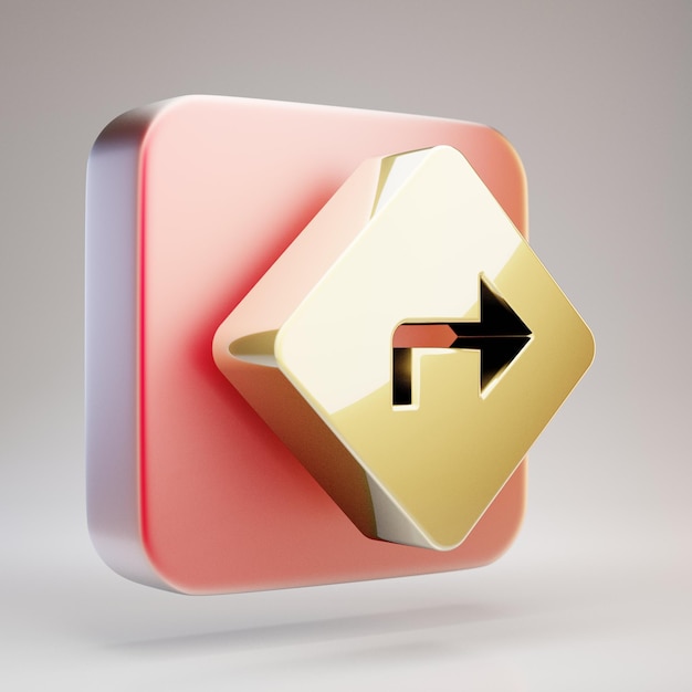 Directions icon. Golden Directions symbol on red matte gold plate. 3D rendered Social Media Icon.