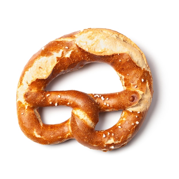Directly above pretzel against white background