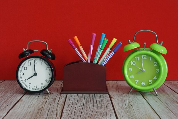 Photo directly above shot of alarm clock on table