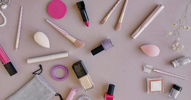 Photo directly above shot of beauty products on table