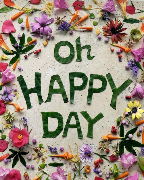 directly above shot of birthday message amidst flowers
