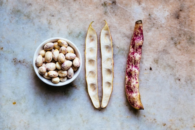 Directly above shot of borlotto beans in bowl