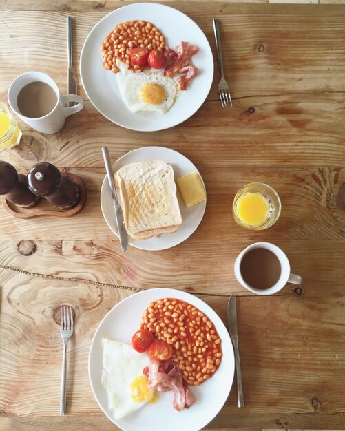 Photo directly above shot of breakfast on table