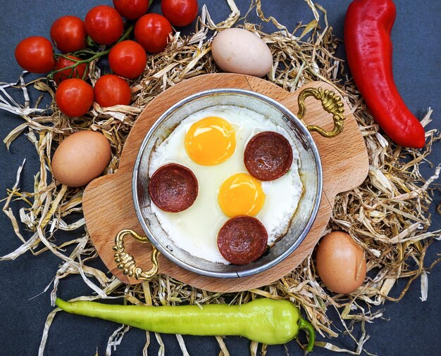 Photo directly above shot of breakfast on table