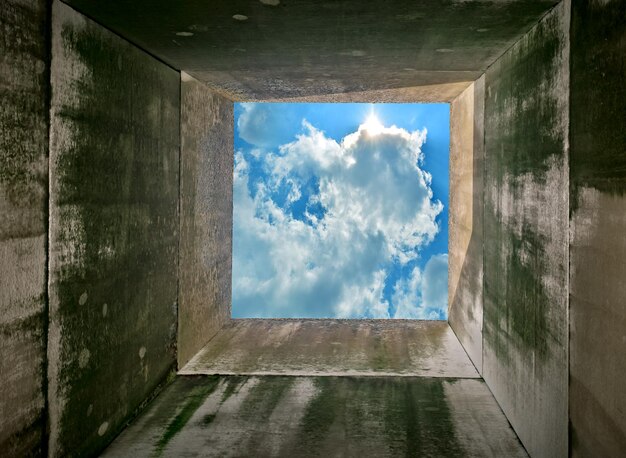 Photo directly below shot of building wall against sky