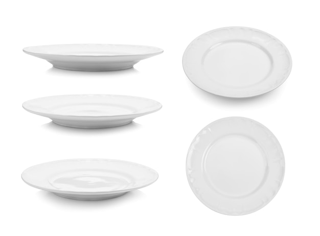 Photo directly above shot of ceramic plates against white background
