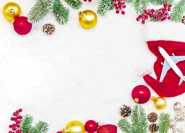 Photo directly above shot of christmas decorations on white background