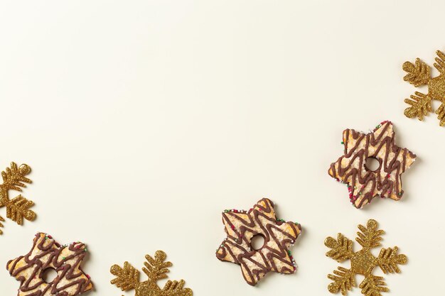 Photo directly above shot of christmas decorations on white background