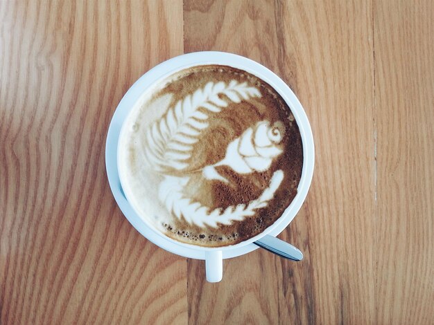 Directly above shot of coffee cup on table