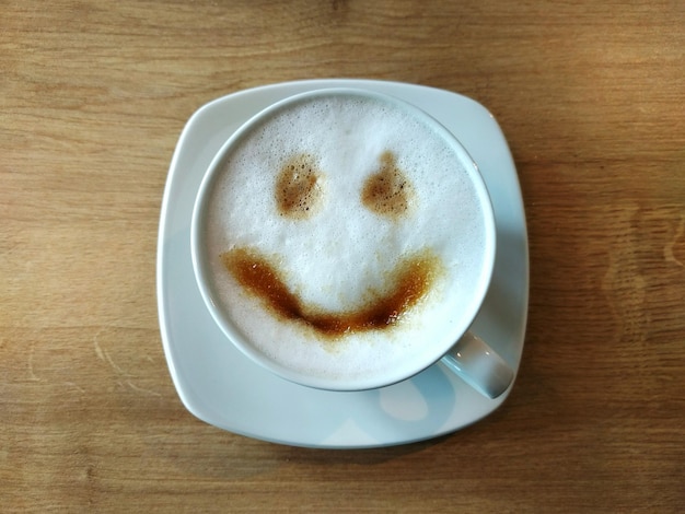 Directly above shot of coffee cup on table