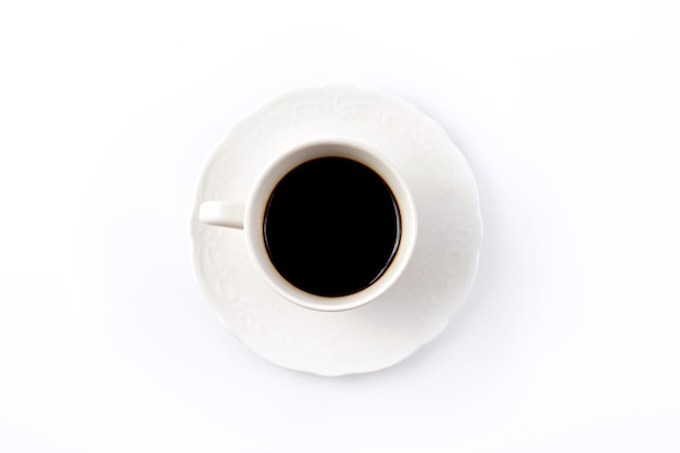 Photo directly above shot of coffee cup over white background