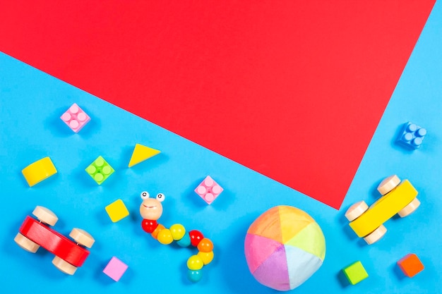 Photo directly above shot of colorful toys on floor