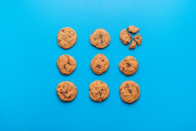 Photo directly above shot of cookies on blue background