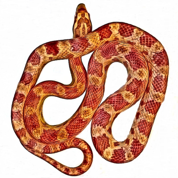 Photo directly above shot of corn snake against white background