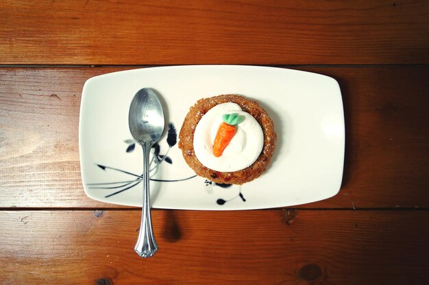 Directly above shot of dessert served on table