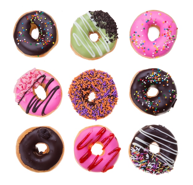 directly above shot of donuts on white background