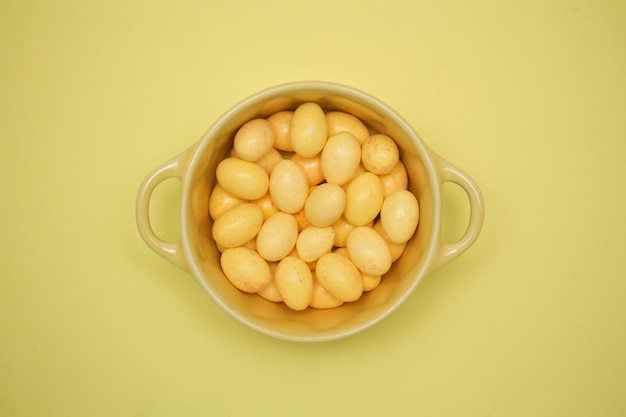 Directly above shot of easter eggs candies in bowl