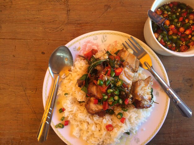 Directly above shot of food served on table