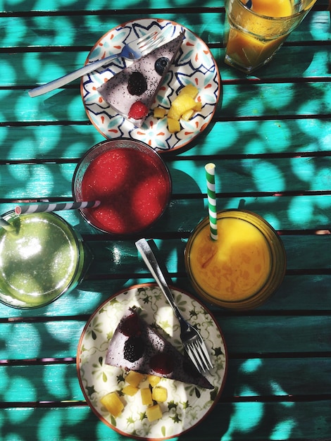 Photo directly above shot of food served on table