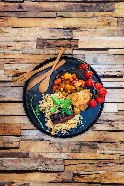 directly above shot of food served on table